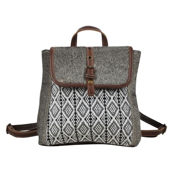 Myra Bag Handmade Stella Backpack Upcycled Canvas & Cowhide Leather